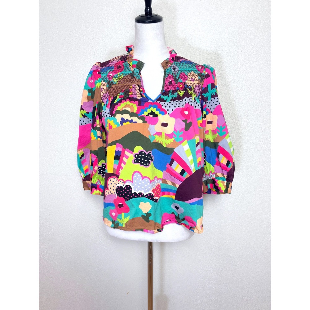 CROSBY by Mollie Burch Colorful Dopamine 3/4 Sleeve Top Size Small Statement